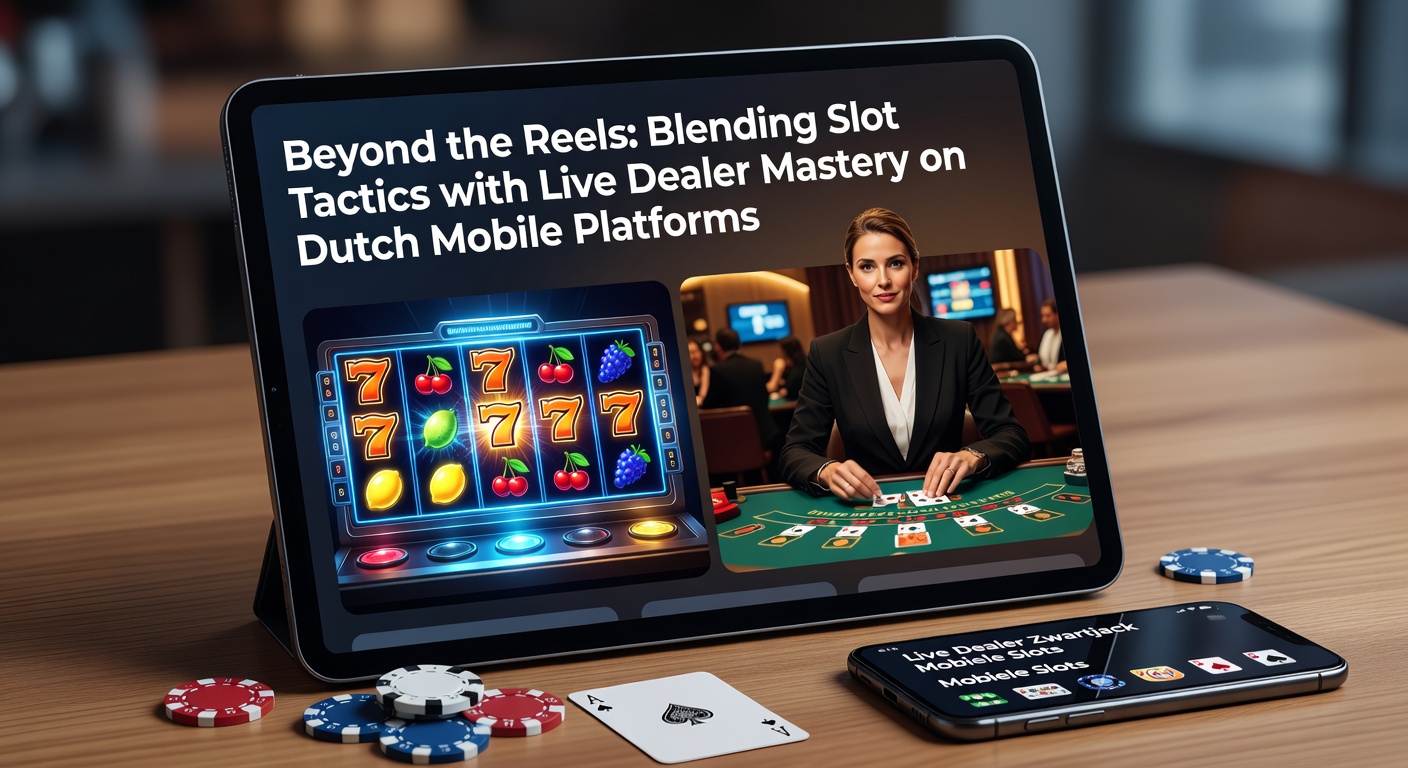 Mobiele scherm met slotrollen en live dealer blackjack tafel op een Nederlands casino platform, symboliserend de blend van digitaal en live gokken