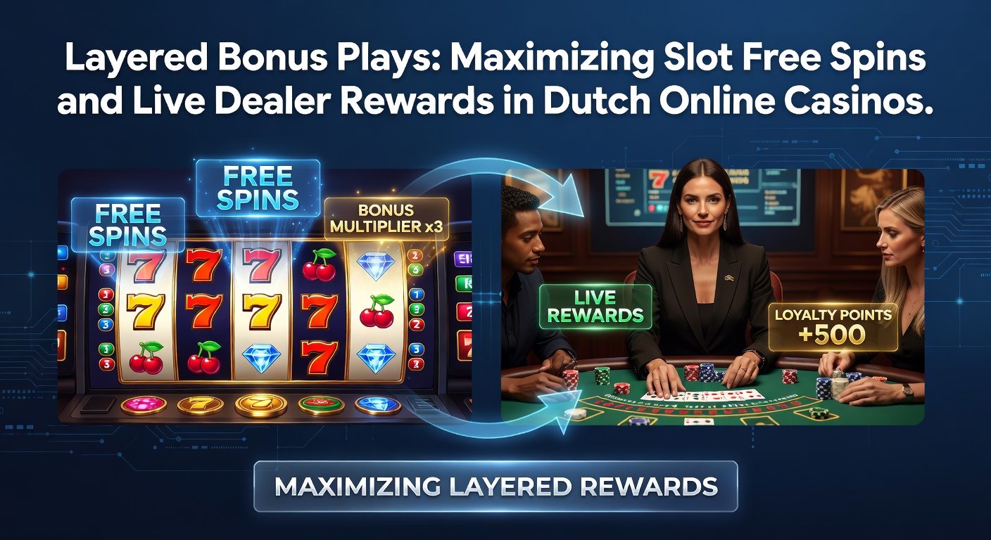 Live dealer blackjack tafel met overlay van slot free spins bonus, symboliserend gelaagde beloningen in een Nederlands online casino