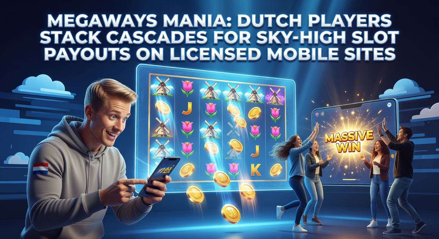 Schermafbeelding van een Megaways slot met stapelende symbolen en exploderende cascades op een mobiel scherm, typisch voor Nederlandse spelers op gelicenseerde sites
