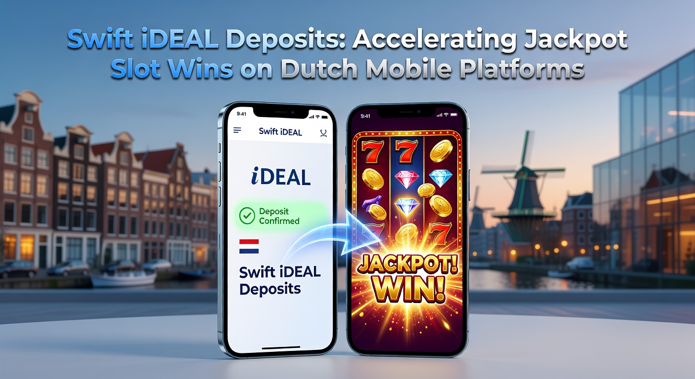 Schermafbeelding van een snelle iDEAL-betaling op een Nederlands mobiel casino-platform, met een jackpot-slot op de achtergrond